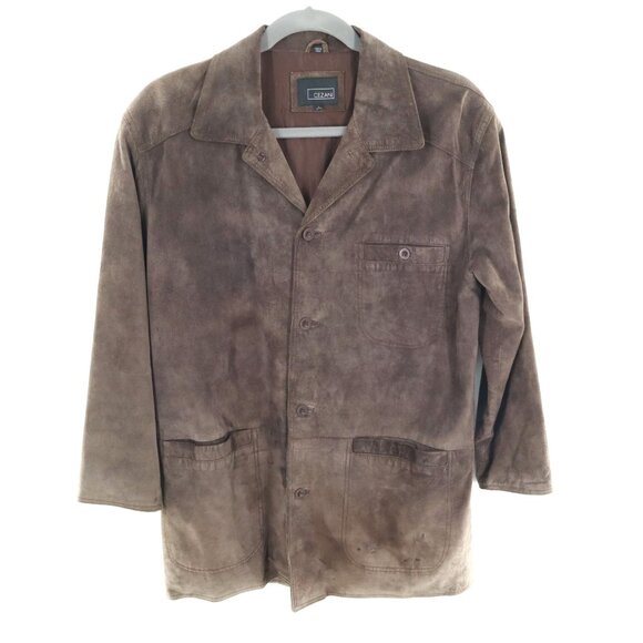 Cezani Leather Suede Overcoat Men L Brown Professor Literary Distinguished Retro - Picture 1 of 16